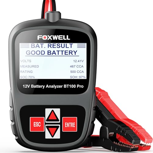 FOXWELL BT100 PRO Car Battery Tester, 12V, 100-1100 CCA Load Tester | Battery Health Tester, Save Last Test, 99.6% Accuracy, SOH/SOC/CCA, AGM/EFB/GEL/Flooded