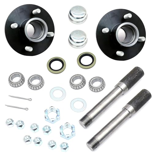 Pair Trailer Hub Assembly Kit,4-Bolt on 4" Circle,Fit 2,000 lbs axles,Includes (2) 1" Straight Spindle and Bearings - size: GL4854C*2