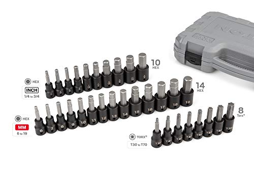 TEKTON 1/2 Inch Drive Hex and Torx Impact Bit Socket Set | SIB92312 - size: 32-Piece (1/4 - 3/4 in., T30 - T70), style: Mixed