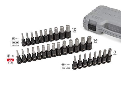 TEKTON 1/2 Inch Drive Hex and Torx Impact Bit Socket Set | SIB92312 - size: 32-Piece (1/4 - 3/4 in., T30 - T70), style: Mixed
