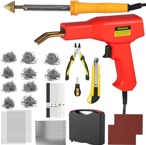 Plastic Welder,2 in 1 Plastic Welding Kit,Hot Stapler Car Bumper Repair Kit | SONNLER 1000PCS Hot Stapler For Car Bumper Crack Repair with Iron , Rods, Metal Mesh, Abrasive Paper, Aluminum Tape - color: Deep Red
