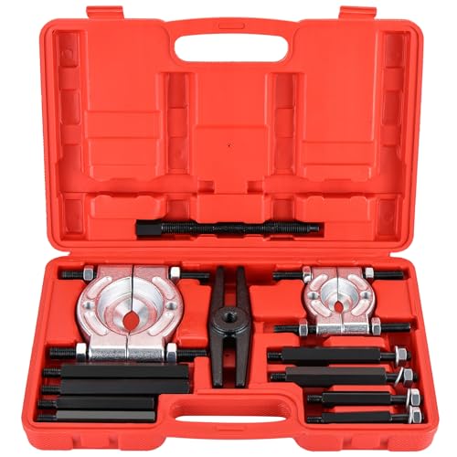 12-Piece Bearing Separator and Puller Set 5 Ton Capacity | Heavy Duty Bearing Splitter Puller Kit with 2" and 3" Jaws, Bearing Puller Set with Pinion Wheel and Hub Axle Removal Tool - color: Red