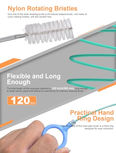EVOULTES Auto Sunroof Drain Cleaning Tool | 120 Inch Flexible Pipe Brush, PVC Hose, Nylon Bristles, Car Sunroof, Windshield Wiper Drain Hole - size: 120 Inch (1-Pack)