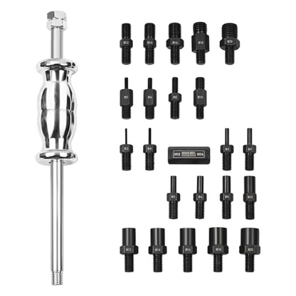 24-Piece Slide Hammer Set, Dowel Pin Puller - Remove Bushings, Bearings, Dowel Pins, Seals, and Frozen Parts with Attachments