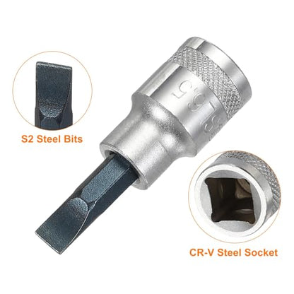 HARFINGTON 2Pcs Slotted Bit Socket 3/8" Drive SL6.5 S2 Steel Flat Head Screwdriver Drill Bits CR-V Steel Socket Adapter for Home Auto Axle Hex Nuts Bolts Repair - size: 3/8" Drive SL6.5