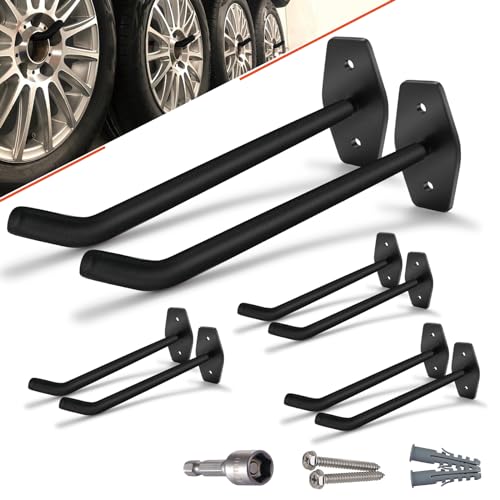 8 Pack Tire Storage Rack Wall Mount, 10in Large Garage Hooks Heavy Duty, Tire Hooks for Garage Wall, Wheel Hanger for Organizing Ladder, Folding Chairs (88lbs) - color: 8 Pack – Black