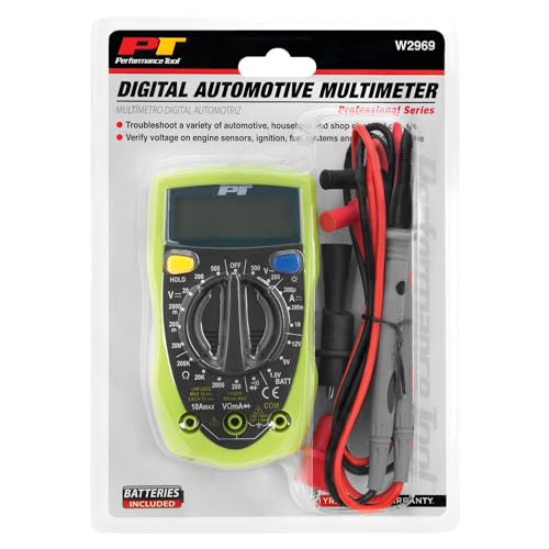 Performance Tool W2969 Compact Digital Multimeters , Electronic Amp Volt Ohm Voltage Meter/Multimeter with Diode and Continuity Tester, Backlight LCD Display (Green)
