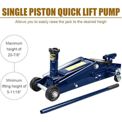 3 Ton (6,000 lbs) Low Profile Heavy Duty Steel Hydraulic Floor Jack with Single Piston Pump, Lifting Range 5-11/16" to 21", for Car, SUV and Truck, Blue - color: blue