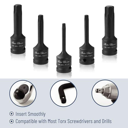 Bates Choice Torx Bit Socket Set, 8 pcs, 1/2 Inch Drive, 3 Inch Long, Cr-Mo Steel, T30-T70, Star Bit Socket Set