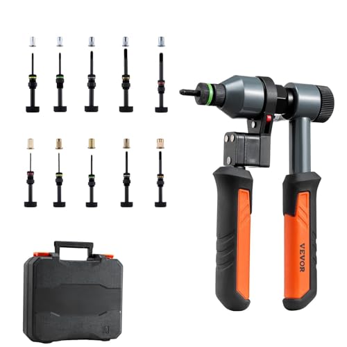 VEVOR Rivet Nut Tool Kit, 9-Inch Ratchet Rivnut Tool Kit, with 10 Mandrels and 100 Nuts, Metric and SAE Size M5, M6, M8, M10, M12, 8-32, 10-24, 1/4-20, 5/16-18, 3/8-16 UNC, with a Rugged Carrying Case - size: 9"-RATCHET, style: RIVET NUT TOOL