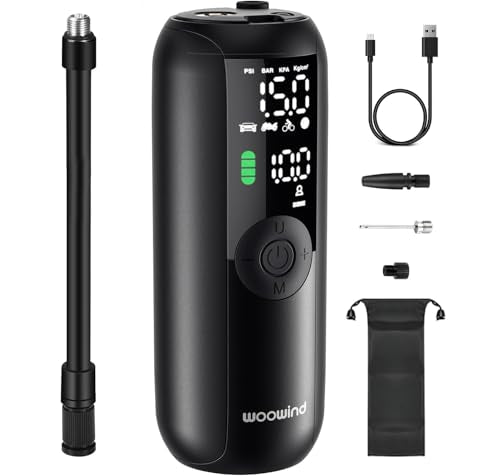 Woowind Bike Pump Portable Air Compressor, Auto Shut Off Tire Inflator,150PSI Fast Inflation Air Pump for Car, Bikes, Motorcycles, Balls - Digital Pressure Gauge