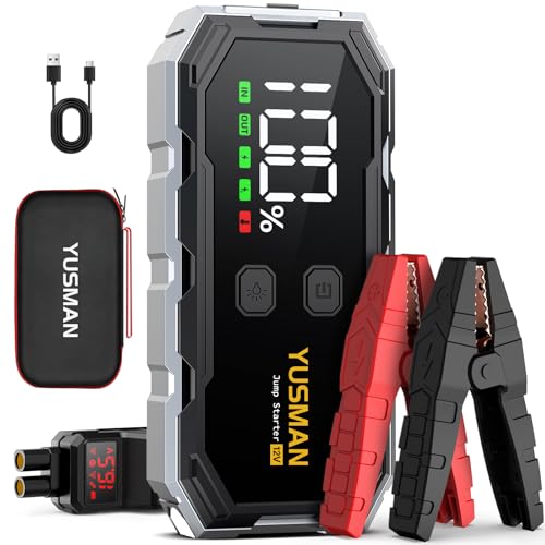YUSMAN Car Jump Starter, 8000A 12V Jump Battery Pack (All Gas/10.0L Diesel), Portable Jump Starter with Display, Car Jump Starter with Extended Smart Cables, Quick Charge 3.0, LED Light