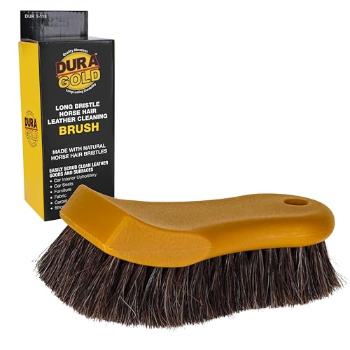 Dura-Gold Long Bristle Horse Hair Leather Cleaning Brush - Scrub Clean Car Interior Upholstery, Seats, Furniture, Fabric, Carpet, Shoes Boots Sneakers - Auto Detailing, Scrubbing Removing Stains, Dirt