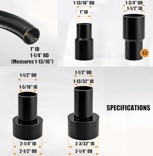 16.4 Ft Dust Collection Hose Kit with 5 Fittings Ultimatefor Woodworking Power Tools,Home Use and Wet/Dry Shop Vacuums - size: 16.4FT HOSE KITS