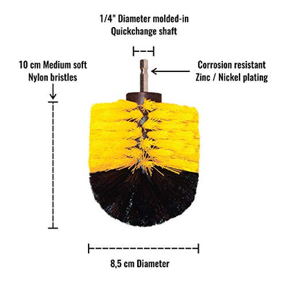Premium Drill Brush Professional – Medium-Soft 5-Piece Kit (5/4 / 3.5/2 in Brushes + 6 in Extension) | Scratch-Free Cleaning Brush for Tile, Grout, Bath, Shower, Fibreglass, Ceramic - color: Yellow