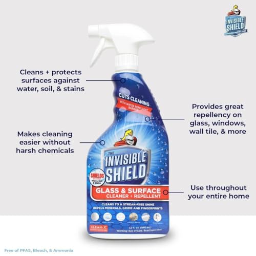 Invisible Shield Glass Essentials Shower Door & Tile Protectant Kit 32 oz | Water Spot Remover & Glass Protection