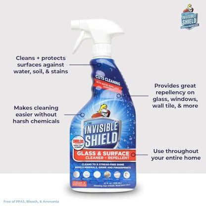 Invisible Shield Glass Essentials Shower Door & Tile Protectant Kit 32 oz | Water Spot Remover & Glass Protection