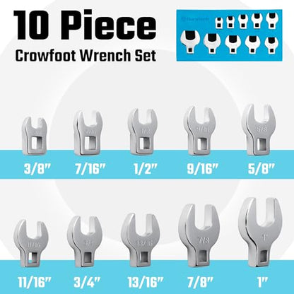 DURATECH 10-Piece 3/8" Drive Crowfoot Wrench Set, SAE, 3/8"-1" | Open End Wrench Set, for Brake & Fuel Line Fittings in Tight Space, CR-V Steel, with EVA Foam Tool Organizer - size: SAE, style: Regular