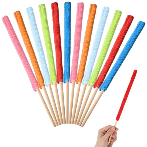 12 Pcs Microfiber Detail Duster Sticks, Crevice Cleaning Brush Kit for AC | Vent Fan Blade Mini Split Flexible Bendable Dust Cleaner for Home Car Window Blind Air Conditioner - Multicolors