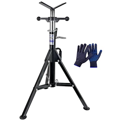 CARVALAX V-Head Pipe Jack Stands, Adjustable Pipe Stand for Welding | 28"-52" Adjustable Height, Fits 1/2" - 12" Pipe Capacity, 2500LB Load Capacity, w/Portable Folding Legs - color: Black