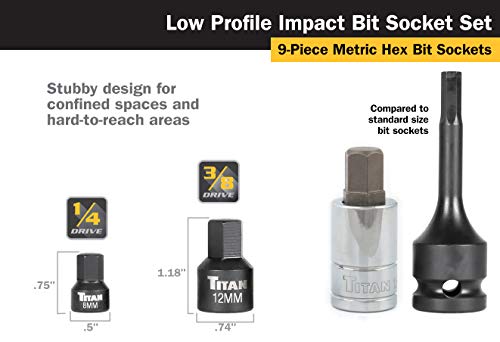 Titan 16141 9-Piece Low Profile Impact Metric Hex Bit Socket Set - size: Low Profile Metric Hex Impact
