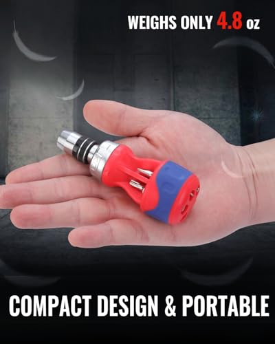 WORKPRO 12-in-1 Stubby Ratcheting Multi-bit Screwdriver, Short Screw Drivers with Magnetic, Quick-load Mechanism, Premium S2 Steel, Small Screwdriver with Double End Bits in Handle - size: Stubby