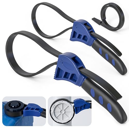 2-Pack Adjustable Rubber Strap Wrench Set, 8" & 6"- Heavy Duty Non-Slip Oil Filter Wrench & Jar Opener Tool, Multi-Purpose Strap Wrench for Pipes, Plumbing, Bottles & Automotive Repair