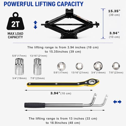Car Jack,Car Jack and Stand Kit,Portable 2 Ton Scissor Jacks,Universal Emergency Kit with Lug Wrench, Portable Tire Changing Kit for Car, Truck, SUV (Black)