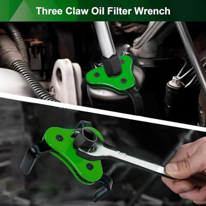 Green Upgraded Universal Oil Filter Wrench, 3 Jaw Oil Filter Removal Tool