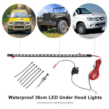 Under Hood LED Light Kit, Waterproof 12V Car LED Lights Bars Car Hood Work Inspection Lights Underhood Work Light Kit with Automatic On/Off -Universal Fits Any Vehicle - size: 36cm/14.17inch