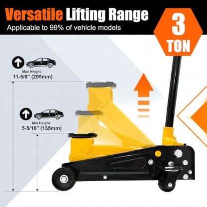 Jack Boss 3 Ton Low Profile, Aluminum and Steel Racing Floor Jack with Dual Pistons Quick Lift Pump for Sport Utility Vehicle, Lifting Range 3-15/16" min to 18-5/16" max, Net Weight 58.5 lb, Red - size: 3T