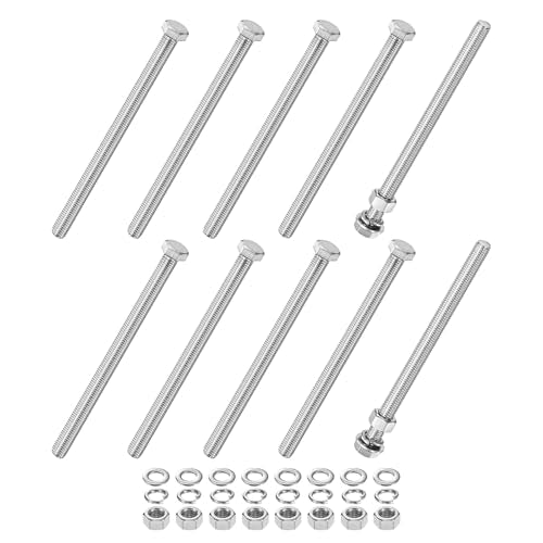 M METERXITY 10-Pack Hex Head Screw Bolt with Nuts Flat & Lock Washers M12x180mm Stainless Steel Bolts and Nuts Kit Fully Threaded Metric Bolt Assortment for Equipment/Machinery - size: M12x180mm
