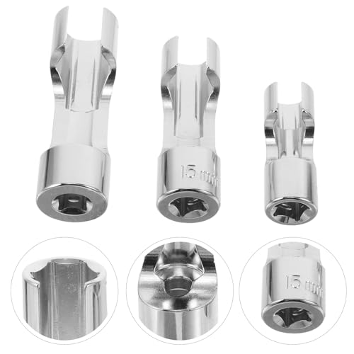 Healifty Flare Nut Slotted Socket Set 3pcs 12mm 15mm 18mm Fuel Line Socket Tool with Injector Sleeve for Diesel Injector Repair Automotive Mechanics