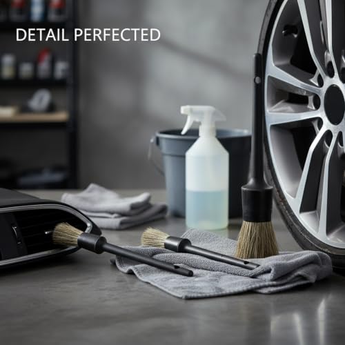 3-Piece Car Detailing Brush Set, Durable PP Plastic Tools for Interior Vents, Dashboards, and Exterior Wheels - color: Black