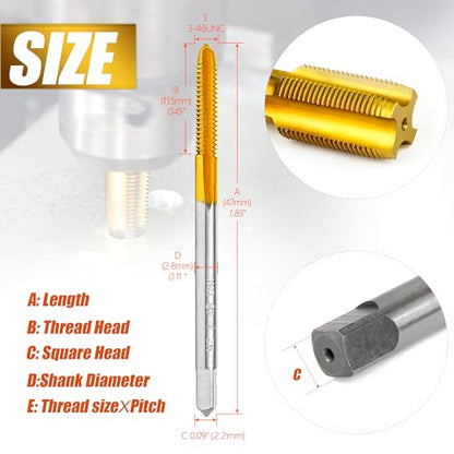 2Pcs 3-48 UNC Thread Tap, 3-48 UNC M2 HSS Right Hand Thread Milling Tap - size: 3-48UNC - 2Pcs