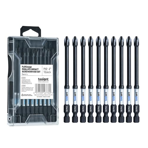 toolant 4 Inch Phillips Bit#2 Magnetic Anti Slip Impact Screwdriver Bits Set,10pcs Insert S2 Steel PH2 Driver Dit Set with CNC Machined Tips for Power Drill - color: 4"*10pcs, size: PH2