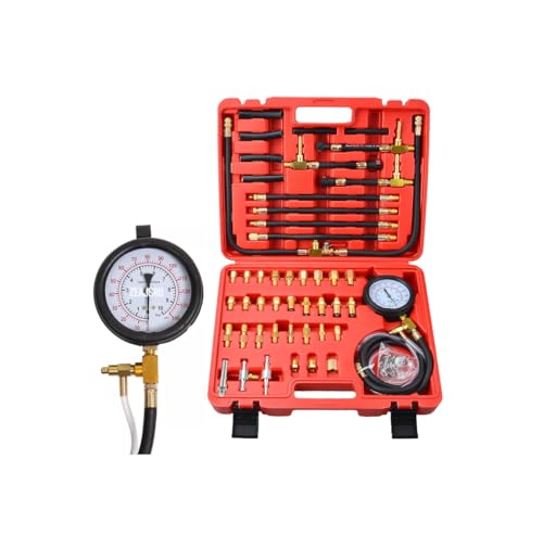 Fuel Injection Pressure Tester Kit 0-140 PSI, Pro Fuel Pressure Gauge with 3 Sizes Fuel Line Fittings (6.30mm/7.89mm/9.49mm) for Car, Truck, Motorcycle