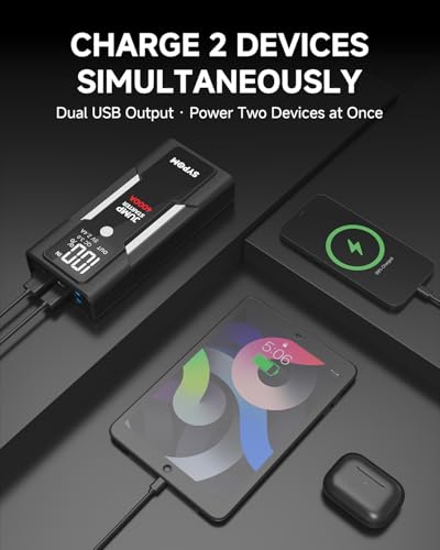 Portable Jump Starter, 4000A Peak Car Battery Charger, 12V Jump Box for Truck up to 10L Diesel, Motorcycle, Dual USB, LED Light, Great Battery Jumper for Road Side Emergency Kit for Car