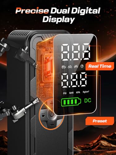 Tire Inflator Portable Air Compressor, 150PSI Electric Air Pump with Digital Pressure Gauge, Fast Inflation, Auto Shut-Off, 12V LED Light, Compact&Cordless Quick Inflation for Car, Motor, Bikes, Balls