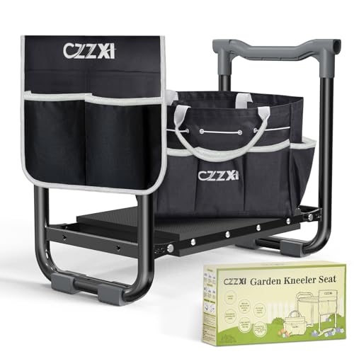 CZZXI Garden Kneeler and Seat, Wider and Thicker Kneeling Pad | Heavy Duty Gardening Stool with Gardening Tool Pouch and Bag, Garden Bench/Chair Gifts for Women, Seniors - color: Black & Gray