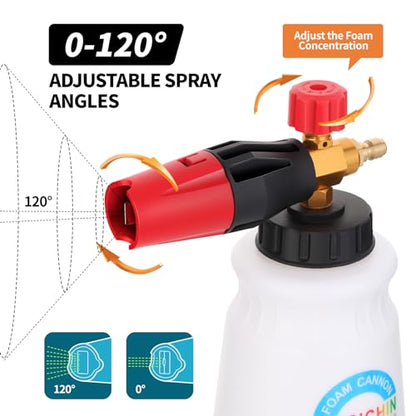 DUSICHIN Foam Cannon Snow Foam Car Washer 4000 PSI Pressure, Wide Neck Adjustable Nozzle 1L Container Additional 1.04mm Orifice Nozzle Soap Cannon for Sprayer Gun DUS2401