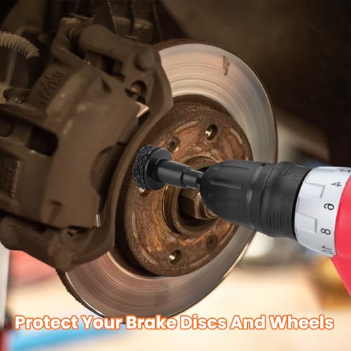 Wheel Hub Cleaning & Resurfacing Tool, Brake Hub Cleaning Kit for Power Drill & 1/2" Impact Wrench, Automotive Rust Removal Tool with 6 Brush Heads and Wire Brush for Brake Rotors, Hubs & Bolts