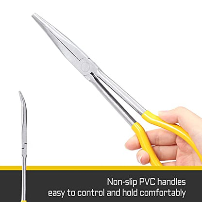 11-Inch Long Reach Bent Nose Pliers with Serrated Jaws 25 Degree Angled Needle Nose Plier Angled Pliers, Long Reach Plier for Hard to Reach Narrow Spaces & Limited Clearance Areas - style: 25 Degree angled pliers