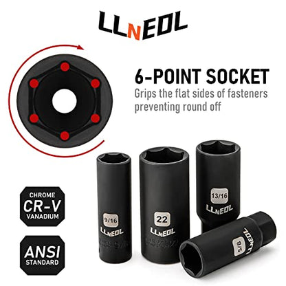 LLNEDL Impact Socket Set 3/8 Drive,95Pcs Deep&Shallow Socket Wrench Set,6 Point Metric&Standard Full |5/16"-3/4",8-22mm| with Spark Plug Sockets,72T Ratchet Handle, Screwdrivers for Automotive&Home - color: Black Case