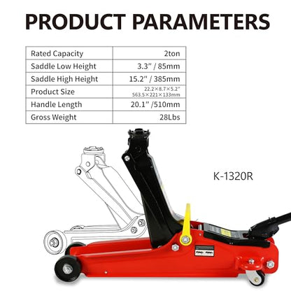 2 Ton Low Profile Car Jack, Heavy Duty Steel Racing Floor Jack with Single Piston Quick Lift Pump, Lifting Range 3.3"-15.2", Hydraulic Professional Trolley Jacks 2 Ton/4000 LBS Capacity, Red - color: Red - 2 Ton(Single Pump), Lift 3.3"-15.2"