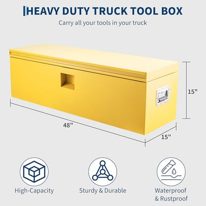 Industrial Steel Truck Tool Box w/Gas-Shock Lid, Pry-Resistant Security & Weatherproofing Toolbox Organizer Chest Fits Pickup, Truck Bed, RV, Trailer - color: Yellow, size: 15X15X48 inch