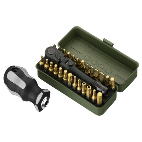 KESI Tool Torx Bit Set 29-Piece, 2 In-1 Bits Ratchet, Flex Locking Head Design with 26-piece 1/4" Patent Bits, Magnetic Bit Holder, Stubby Handle and Compact Paint Metal Case, Multi-function - size: 29PC Bits Set