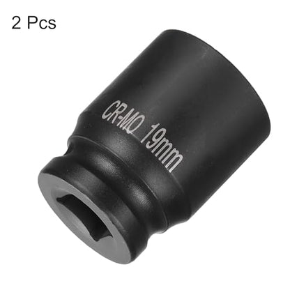 HARFINGTON 2pcs 4 Point Square Socket 1/2" Drive 19mm Metric Square Impact Socket CR-MO Blackening Standard Wheel Sockets Pneumatic Socket Tool for Auto Repair Mechanical Maintenance Home Use - size: 19mm