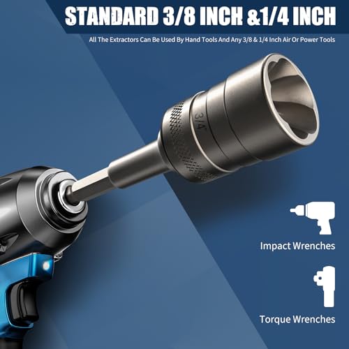 Upgrade Bolt Extractor Kit, 32 Piece Stripped Bolt Extractor Socket Set, Rounded Bolt Remover, Lug Nut Remover with ¼ Inch and ⅜ Inch Adapter for Removing Damaged Frozen Rusted Rounded-Off Bolts Nuts