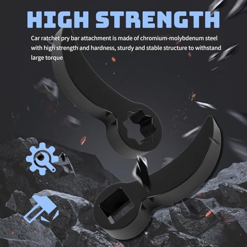 2PCS 4-point & 8-point Pry Bar Wrench Adapter Driven by 1/2" Tool,Bull Horn Ratchet Pry Bar Attachment for Confined Spaces,Adjustable Half Shaft CV Axle Removal Tool Crowbar Head